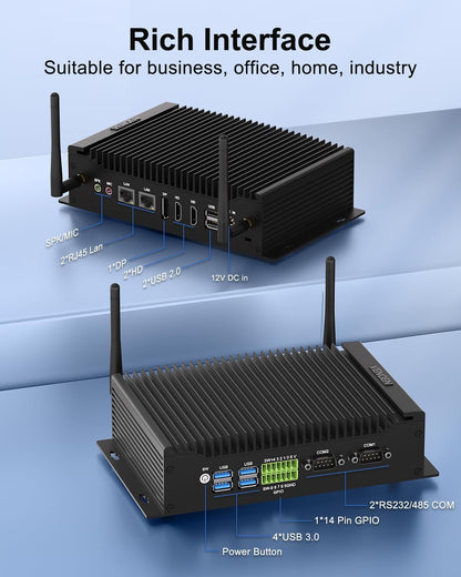 Industrial Mini PC WIN11 Pro, Fanless Pc Core i5-10210U, 16GB DDR4 256GB SSD, Dual HD+DP 4K Triple Display, 2xRS232/485 COM, WIFI6,BT5.2, Dual Gigabit Lan, RTC, Auto Power On