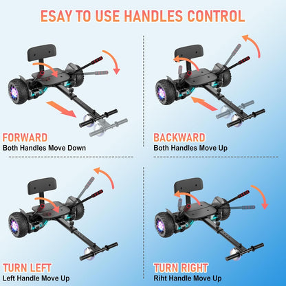 Scooter met zitting, 21,6 cm (8,5 inch), go-cart, combo met kleurrijke led-lampjes en bluetooth, voor kinderen, jongens, meisjes, volwassenen, alle leeftijden