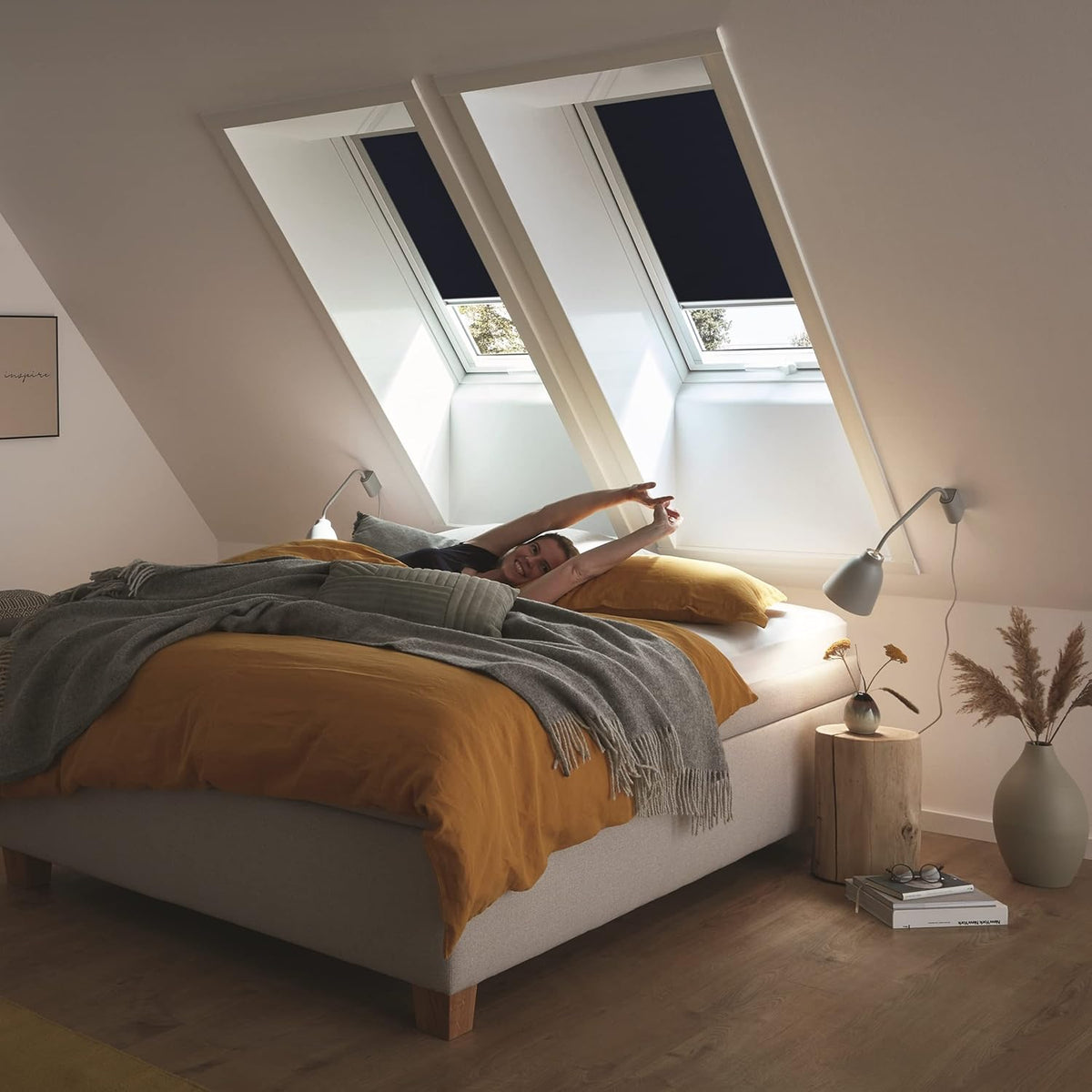 Original Roto Blackout Roller Blind ZRV Almost Full Darkening Guide Rail White For Roto Skylight Series Designo R4/R7 and Classic 43/73 with Size 074/118 | 07/11 Night Blue - QUORE