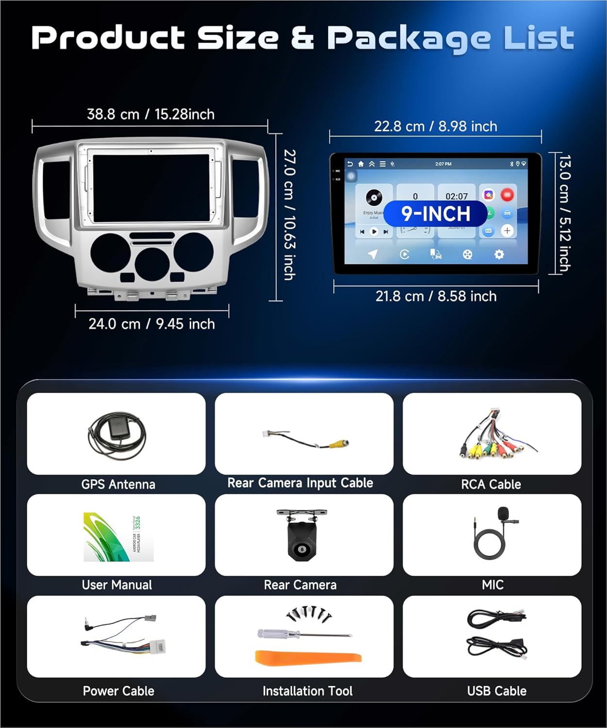 Autoradio Nissan NV200 – Multimedia Systeem – GPS Navigator – 9 Inch Touchscreen – Draadloos CarPlay – Android Auto – Bluetooth 5.0 – AHD Achteruitrijcamera Met Nachtzicht
