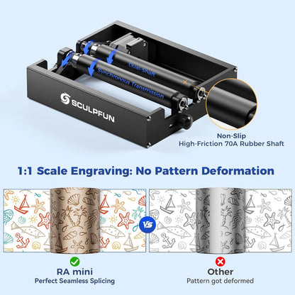 SCULPFUN C1 Mini-lasergraveermachine met Mini RA laser roterende wals, 3 W lasergraveermachine, 0,04 mm zeer nauwkeurige lasergravure, plug and play, ideaal voor doe-het-zelvers, hout
