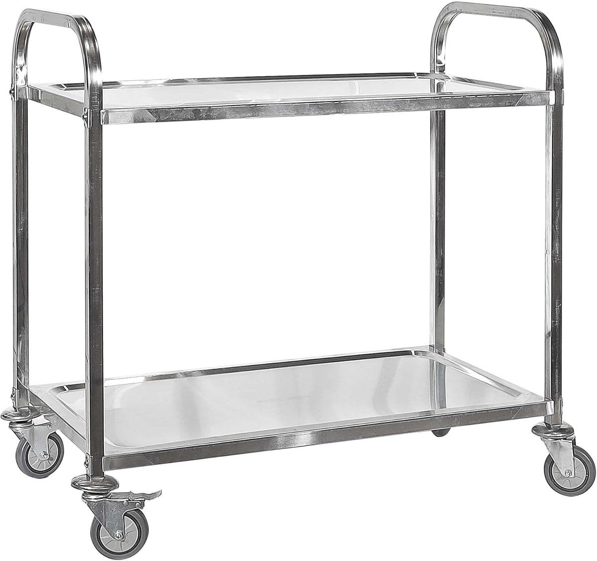 Serveerwagen 2 niveaus, roestvrij staal, tot 150 kg, keukentrolley, catering, horecawagen met remmen