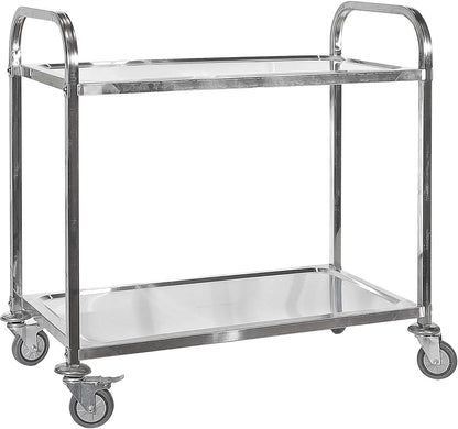 Serveerwagen 2 niveaus, roestvrij staal, tot 150 kg, keukentrolley, catering, horecawagen met remmen