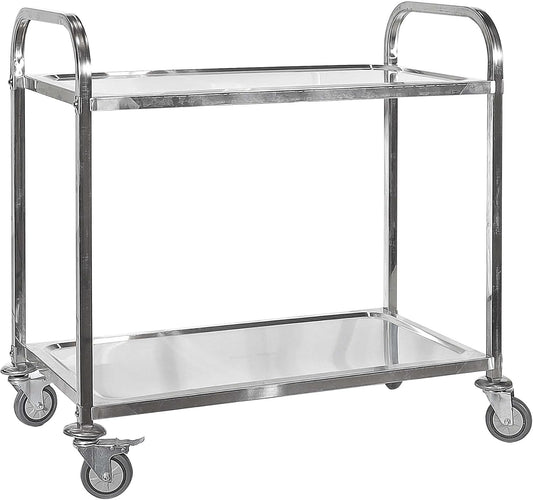 Serveerwagen 2 niveaus, roestvrij staal, tot 150 kg, keukentrolley, catering, horecawagen met remmen