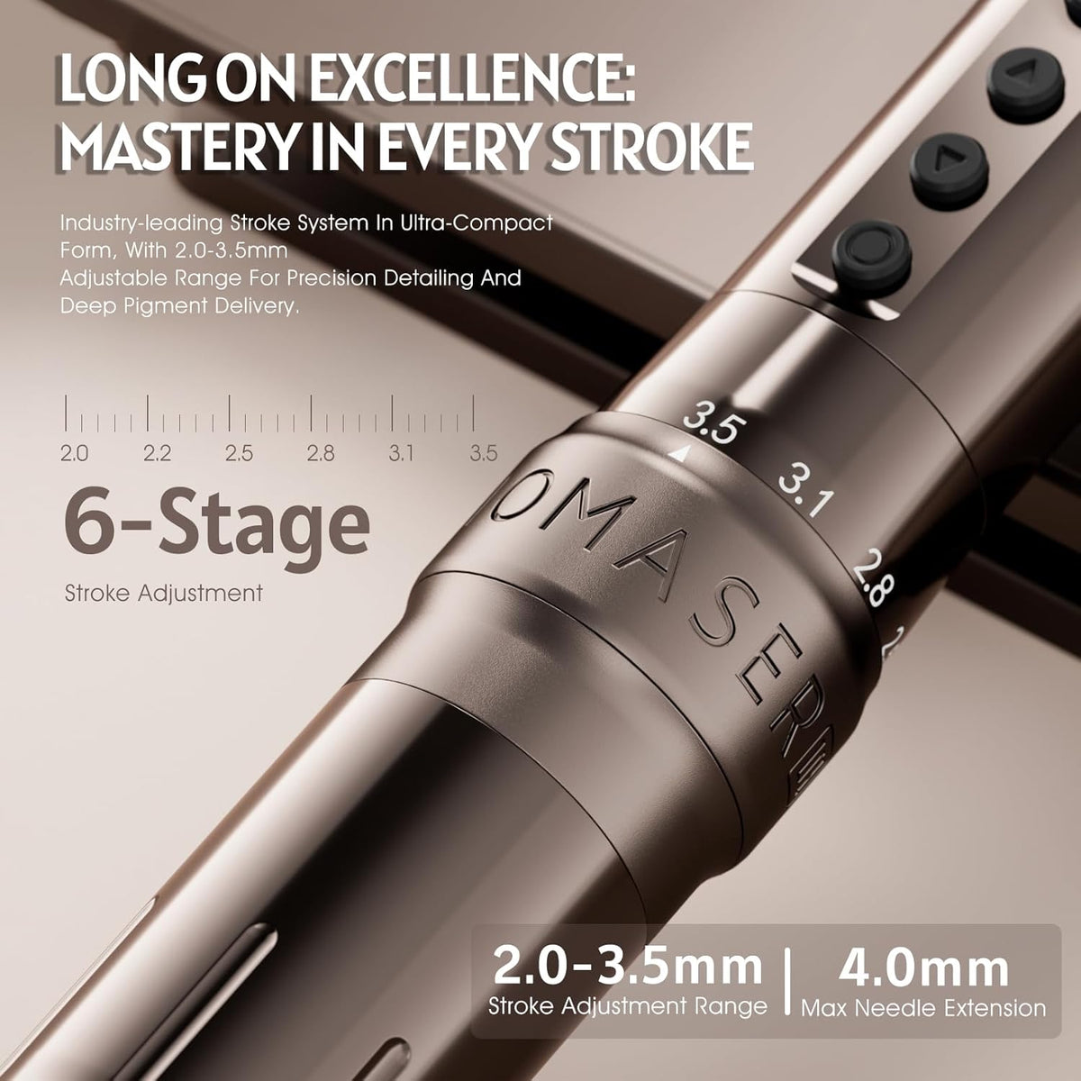 Biomaser U1 Pro Draadloze semi-permanente make-upmachine, zes slagen, instelbare draadloze pen met 2 1000 mAh batterijen, OLED-display voor semi-permanente make-up