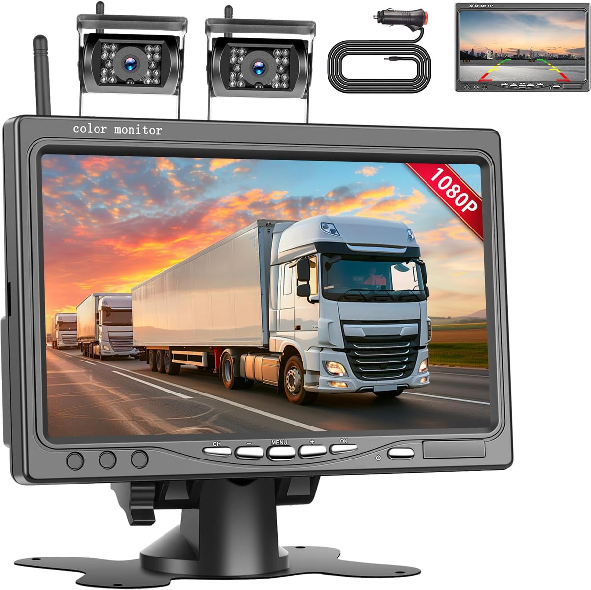 Draadloze Achteruitrijcamera (Dual) met 7-inch HD IPS Monitor, IP68 Waterdichte Auto Achteruitrijcamera voor Auto, Vrachtwagen en SUV Bestelwagens