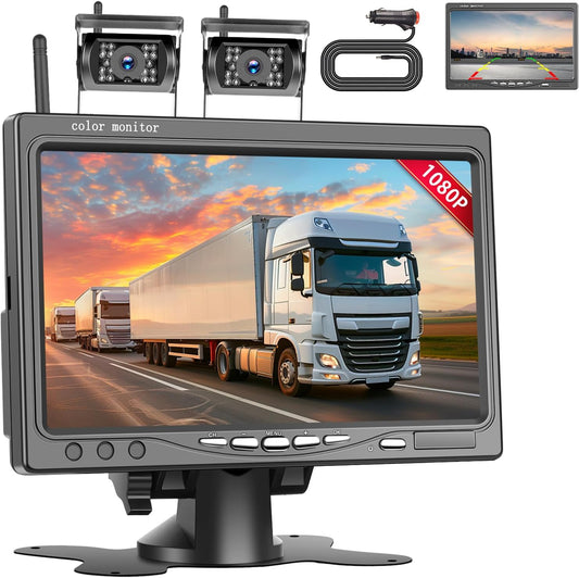 Draadloze Achteruitrijcamera (Dual) met 7-inch HD IPS Monitor, IP68 Waterdichte Auto Achteruitrijcamera voor Auto, Vrachtwagen en SUV Bestelwagens