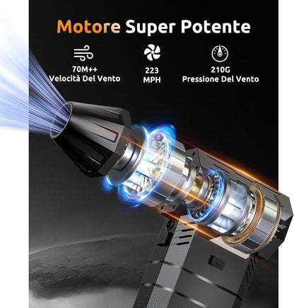 Luftduster Elektrische stofblazer met 2 modulaire wisselaccu's, 220 g + luchtstroom, persluchtspray met 2 magnetische sproeiers, 8000 mAh accu, 3 snelheden, led-mini-ventilator voor pc, toetsenbord