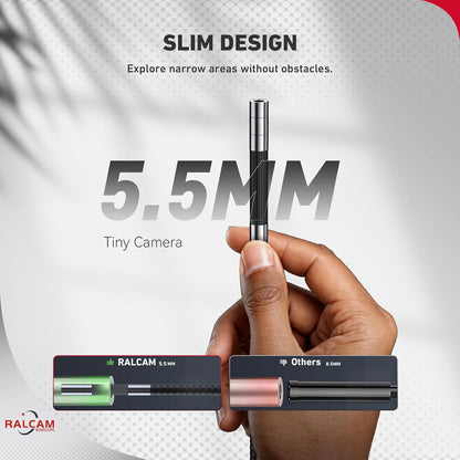 Ralcam Endoskopkamera mit Licht Camera - Inspektionskamera 5.5mm HD720P Industrial Endoscope mit 6 Adjustable LED Digitales Endoskop 1m Flexible Kabel, für Android und IOS Smartphone