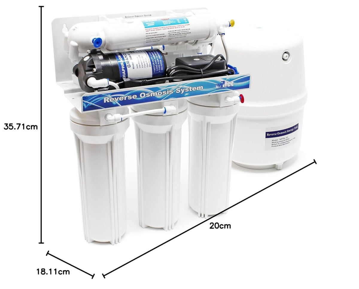 Naturewater 5-traps waterfilter 180 l/dag, filter met omgekeerde osmose, osmosefilter met opvoerpomp en handmatig ventiel, filter voor schoon water met omgekeerde osmosesyseem