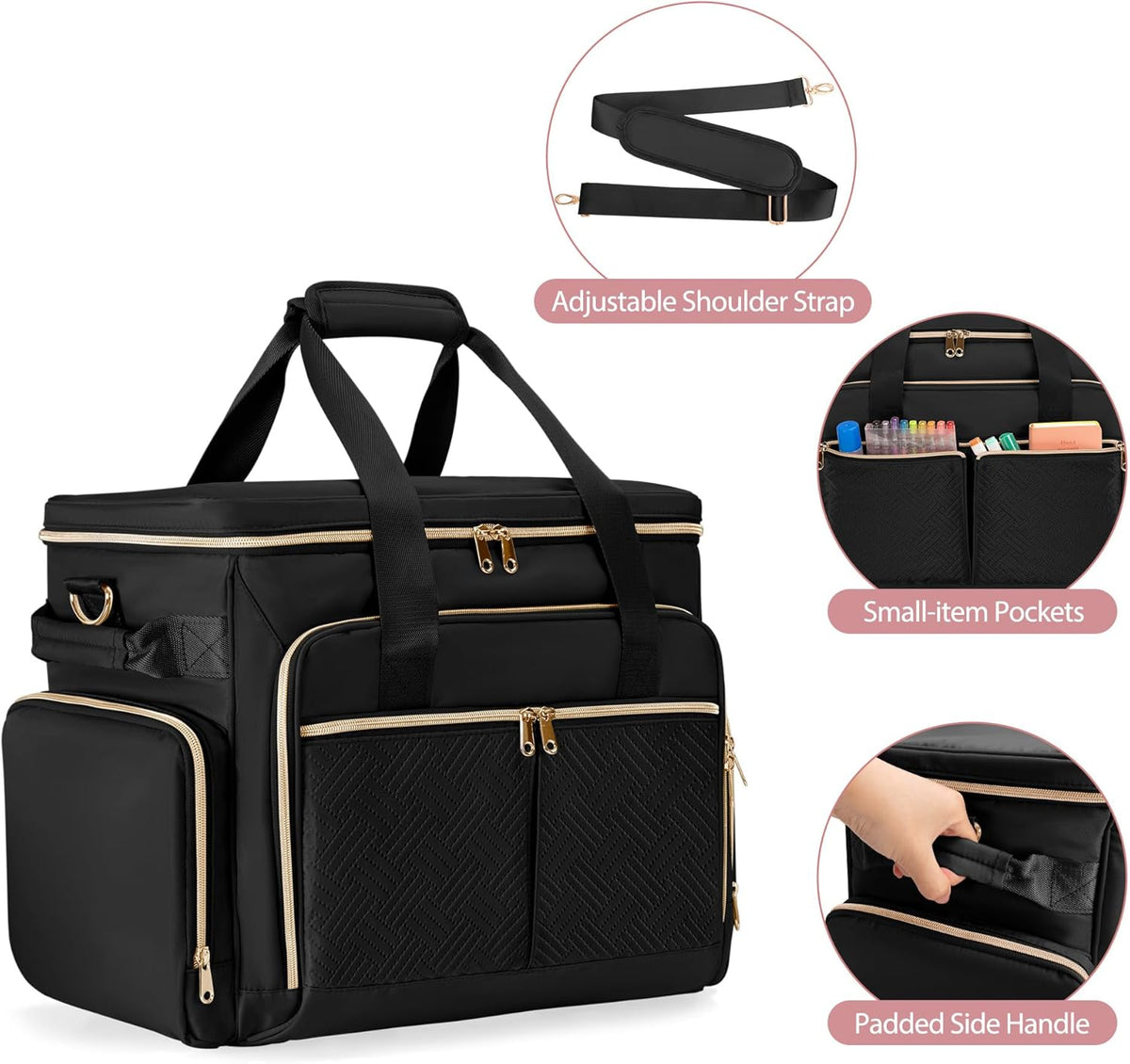 Rolling Teacher Bag with Wheels, Docententas met Afneembare Trolley, Docententas op wielen past voor 15. 6” Laptop en Docentenbenodigdheden, Zwart (Patent Design)