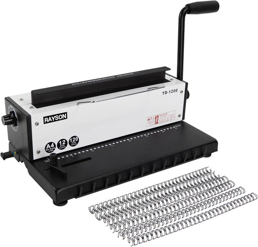 RAYSON TD-1200 Metaaldraad bindmachine – 3:1 ponsafstand, 34 gaten, perforeert 12 A4-bladzijden, bindt tot 120 pagina’s