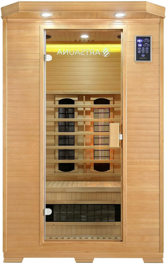 Artsauna Oslo Infrared Cabin with Triplex Heating System for 2 People Hemlock Wood 120 x 100 cm Infrared Sauna Infrared Heat Cabin Sauna - QUORE