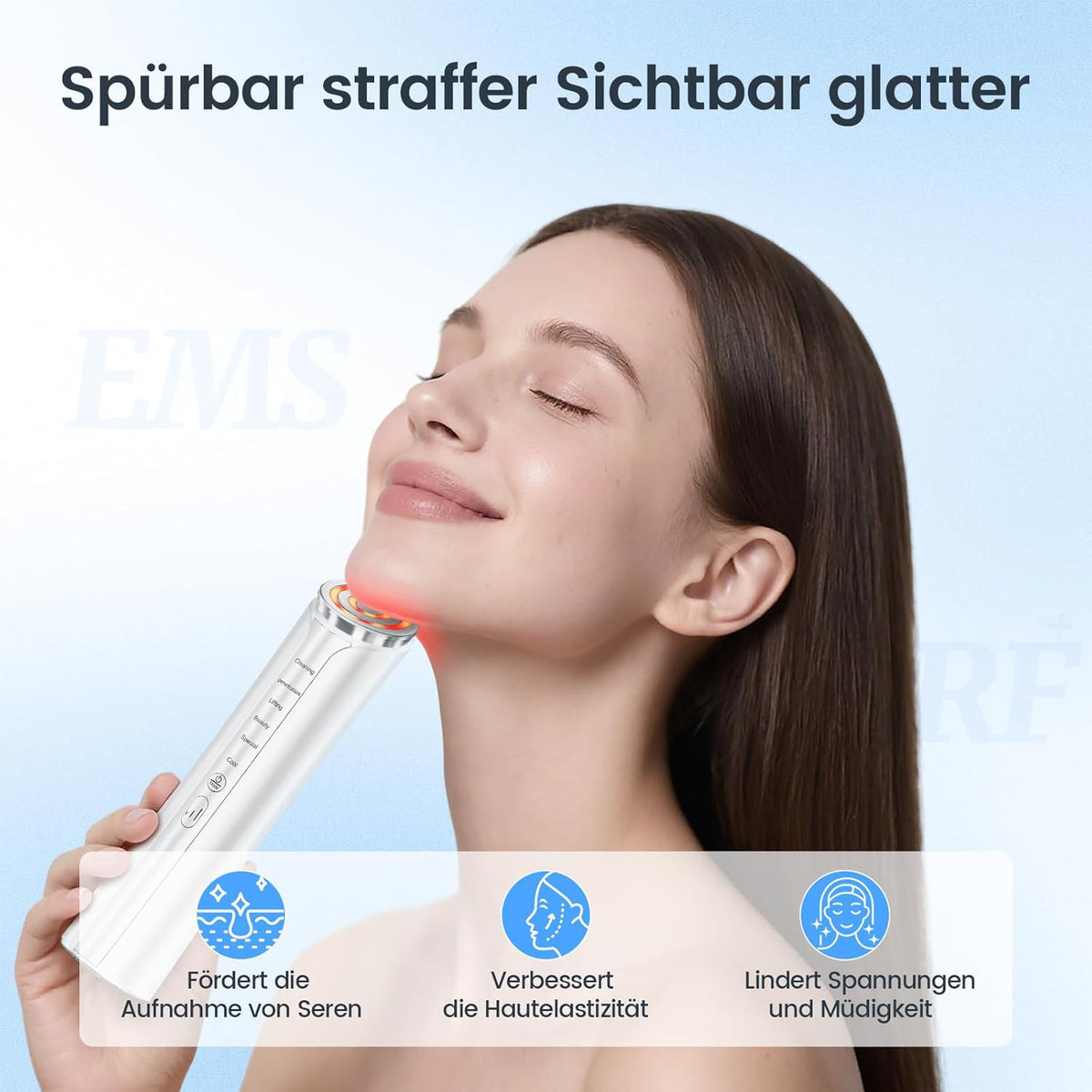 Radiofrequentie Gezichtsverzorgingsapparaat Wit – Gezichtsmassageapparaat, EMS Gezichtsmassageapparaat, Huidverzorgingsapparaat, Elektrisch Gezichtsapparaat – 4-In-1 Met Warmte En Koeling – Ergonomisch Gua Sha Design