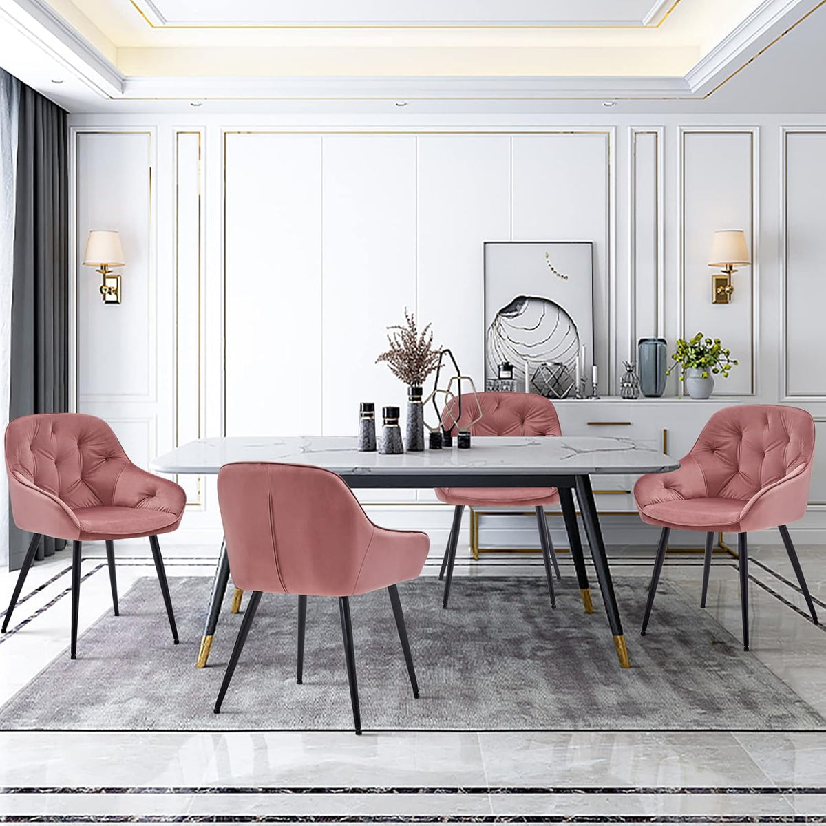 CLIPOP Dining Chair 2/4pcs Set Velvet Chair with Armrests and Metal Legs Upholstered Chair Kitchen Chair Lounge Chair Leisure Chair (2, Rose)
