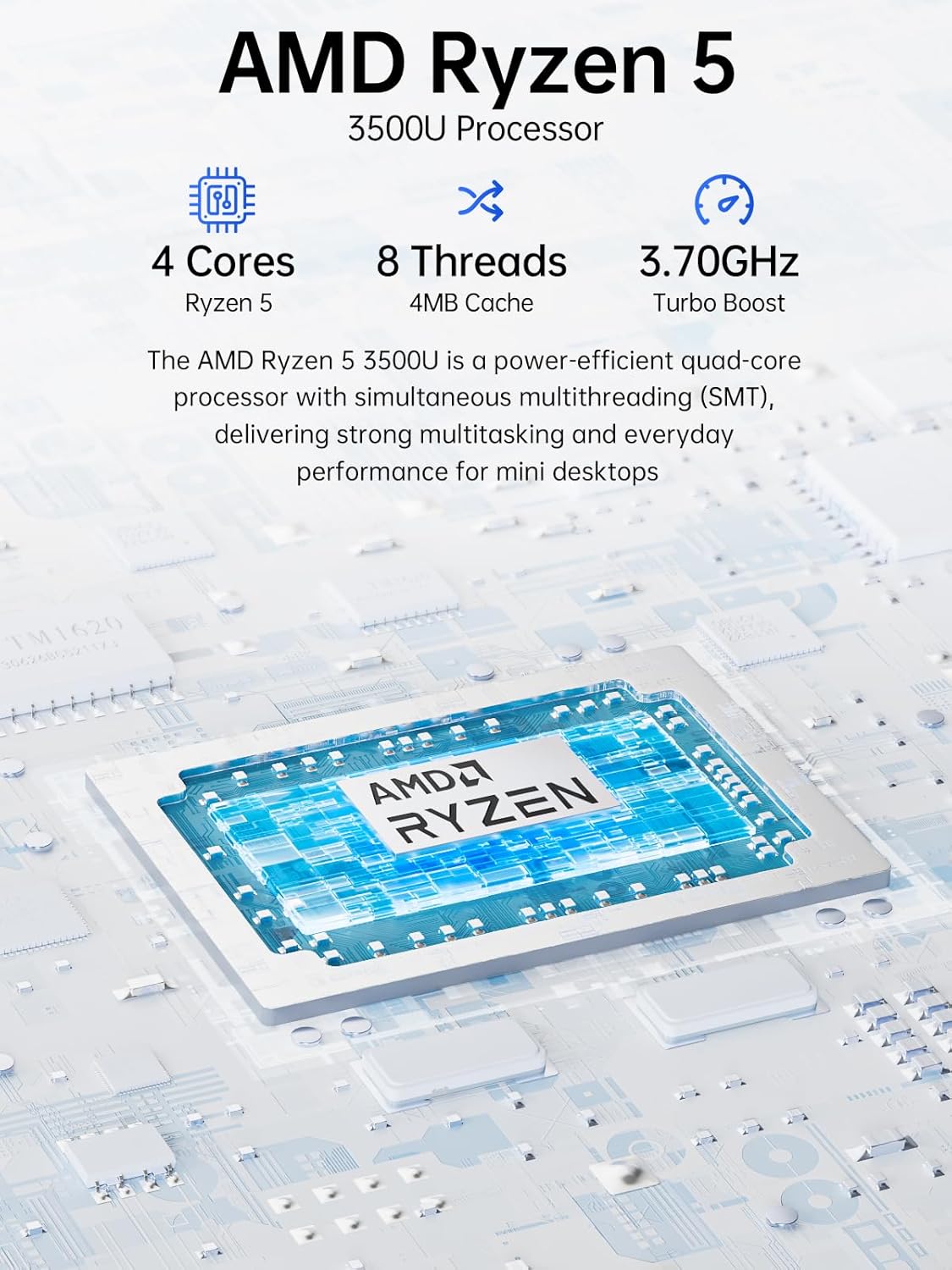 GMKtec AMD Ryzen 5 Mini PC W11 Pro 3500U (4C/8 T4,50 GHz), G10 Mini Computer, 16 GB DDR4 RAM 3200 MHz + 512 GB PCIe 3.0x4 SSD, WiFi 5, USB 3.2, USB-C, BT 5.0