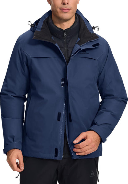 Pioneer Camp 3-in-1 ski-jack voor heren, met donsvoering, waterdicht en winddicht, warm snowboardjack met verstelbare capuchon