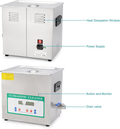 stonylab Ultrasone Reiniger, Professioneel Alle Doeleinden Roestvrij Staal Ultrasonic Cleaner met Digitale Displaytimer en Warmteregeling voor laboratorium 220V, 10 L