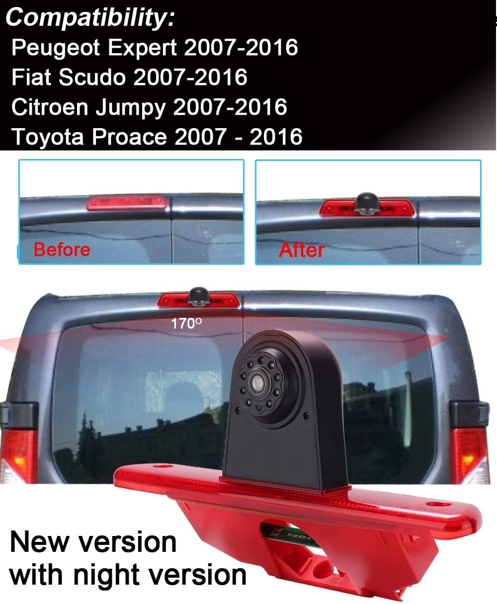 HD Caravan Transporter achteruitrijsysteem remlicht achteruitrijcamera dakcamera parkeerhulp met hoek verstelbaar compatibel met Peugeot Expert/FIAT Scudo / Citroen Jumpy/Toyota Proace