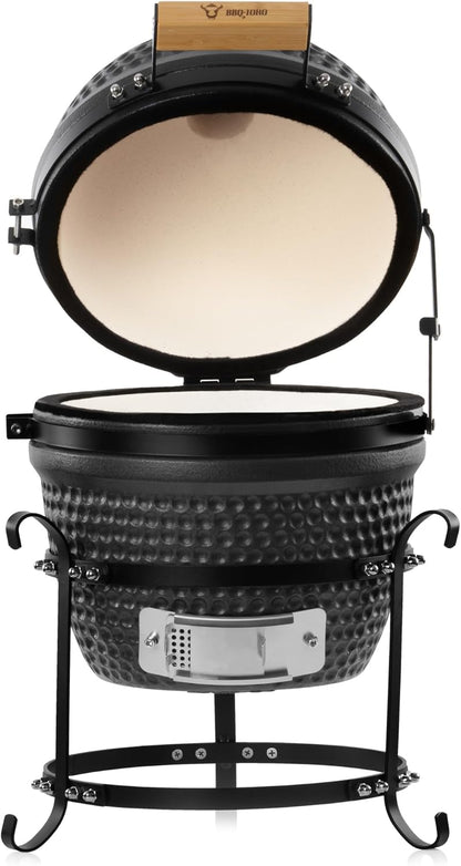 BBQ-Toro Kamado Hairo 32 cm Charcoal Barbecue with Thermometer Wooden Handle Matte Grey Bubble Frosted Glaze Kamado Ceramic Grill Mini Charcoal Grill Mini Kamado Grill Ceramic - QUORE