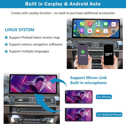 Ninetom 12,3'' autoradio, Apple CarPlay/Android Auto/Mirrorlink/GPS voor 2012-2016 BMW 5 Serie F10/F11 met NBT touchscreen autoradio, GPS-navigatie voor auto, geïntegreerde DSP