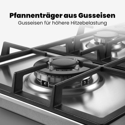 Gaskookplaat – Gasfornuis – Inbouwkookplaat – Gasplaat – Zelfvoorzienend – 87 cm Roestvrij Staal – 5 Vlammen Met Wokbrander 10400 Watt