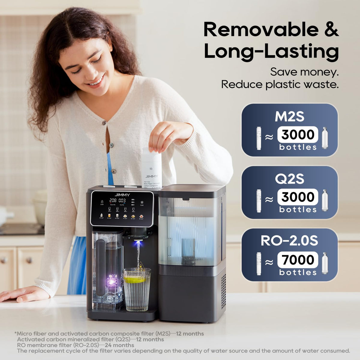 Jimmy R9 Pro Osmosis System, Drinking Water Table, Reverse Osmosis System, Water Filter, with Hot Water Dispenser and Water Cooling, 7-Step Filtering and Minerals, UV, 3S Heating, Cold Water, TDS - QUORE