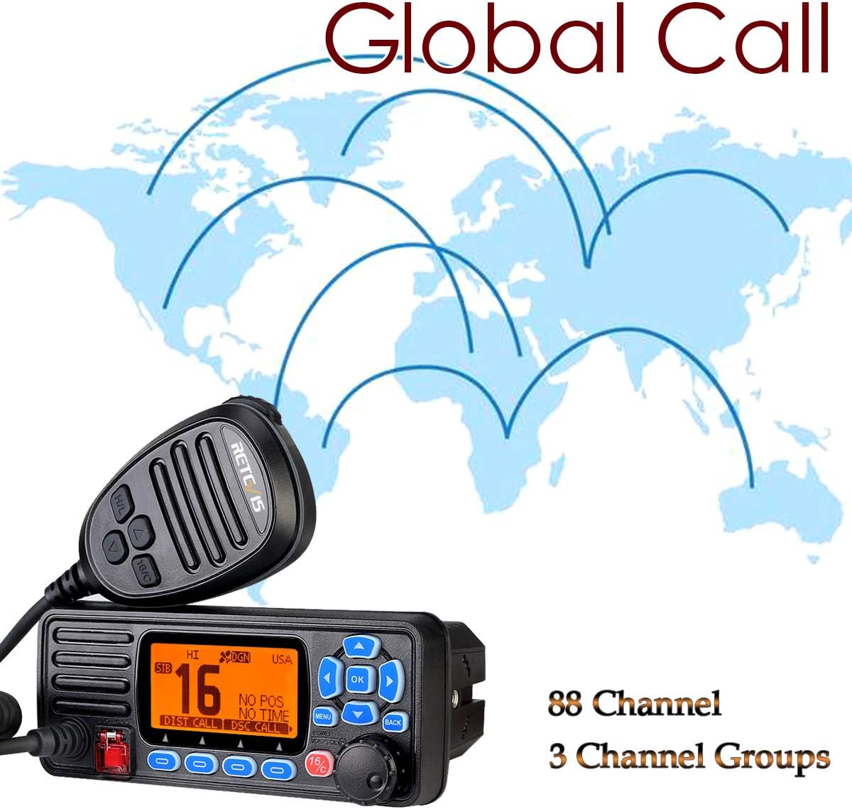 Retevis RA27 Marine Transceiver, IPX7 Waterproof, Class D DSC, GPS, 88 Channels VHF, Dual/Tri-watch, Geschikt voor International, Professional Marine Transceiver (1 stuk, zwart)