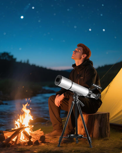Telescoop 90/600 mm astronomie refractor met aluminium statief - complete set met 2 oculairs (10 mm & 25 mm), 3 x Barlow lens, smartphone-adapter en draagtas