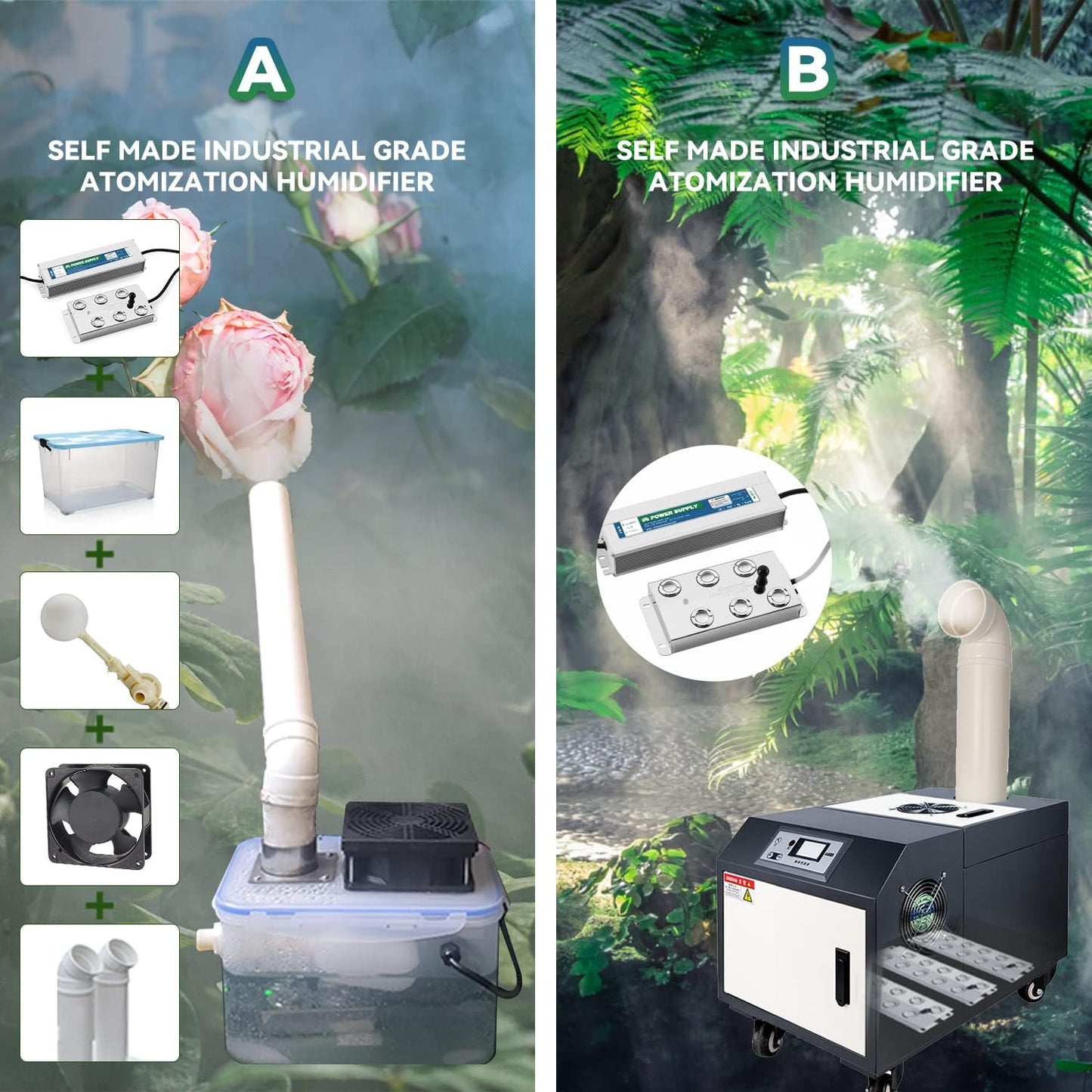 Mxmoonant Mistgenerator, 6 koppen, 4,2 l/u, ultrasone vernevelaar met boei en voeding, 250 W, voor tuinbouw, landschap, groenteconservering