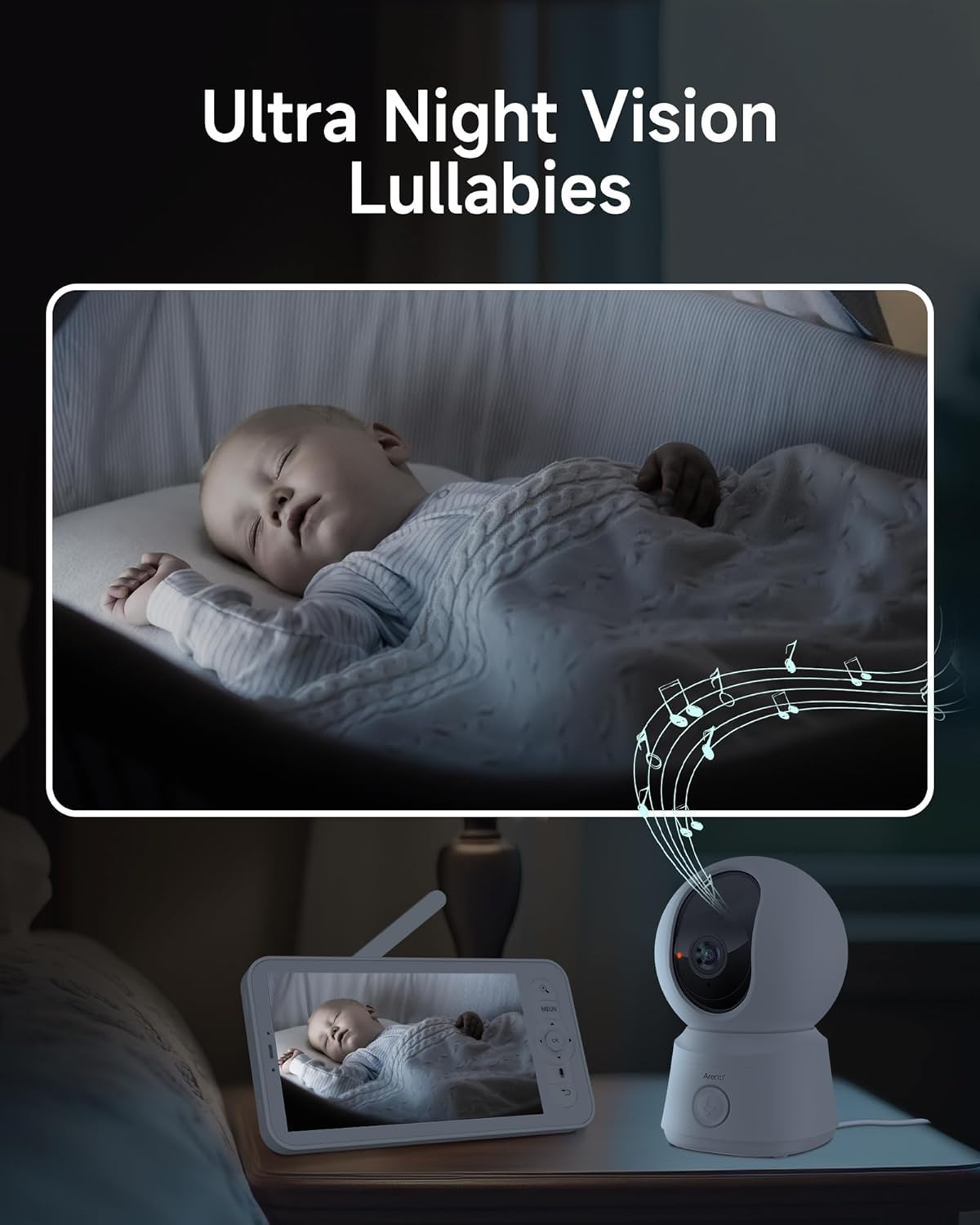 ARENTI Babyfoon met 2 Camera en App met 5 inch Scherm, 1080P PTZ Videobabyfoon met Camera, One-Touch-Oproep, Temperatuursensor, Slaapliedje, Nachtzicht, 2-Weg Audio, VoX-Modus, Automatisch