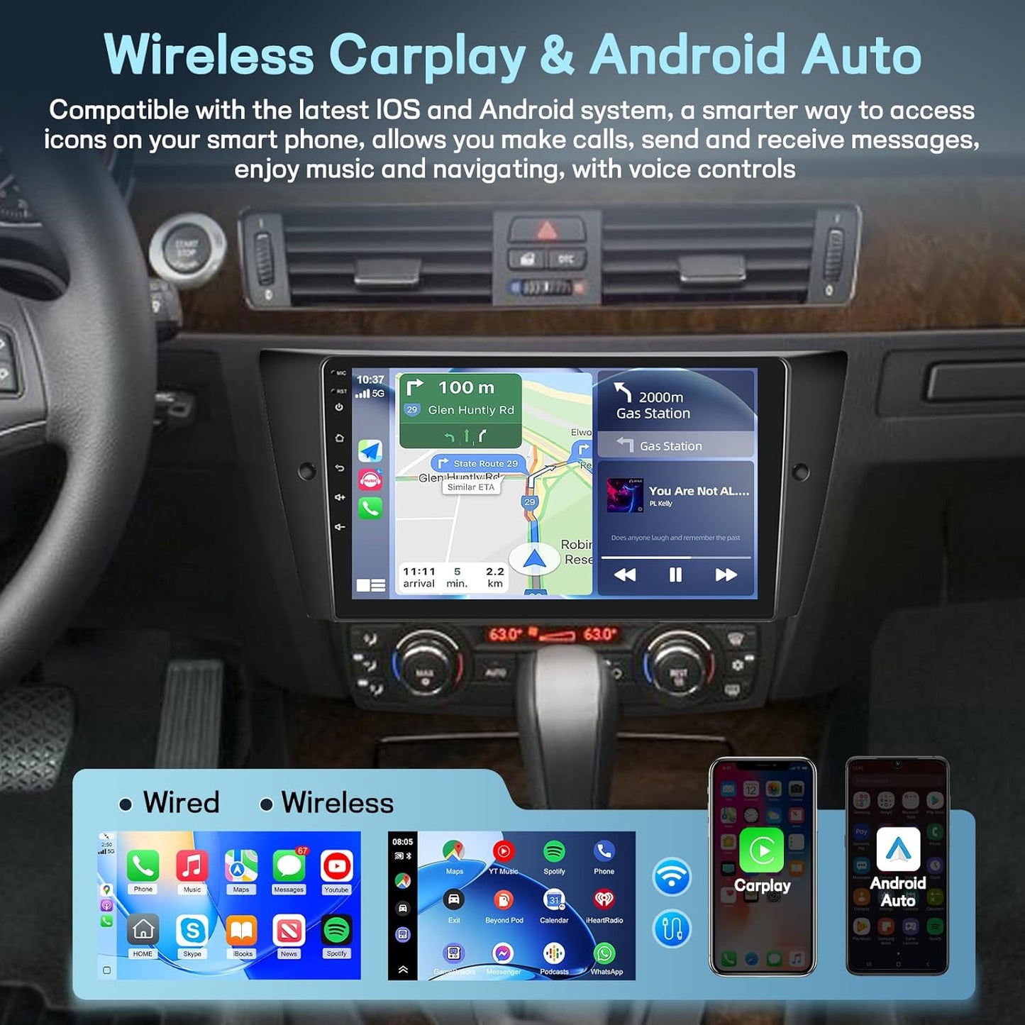 Android Autoradio – Multimedia Systeem – Navigatie Unit – Touchscreen Radio – 9 Inch – 8-Core Qualcomm Processor – Draadloze CarPlay & Android Auto