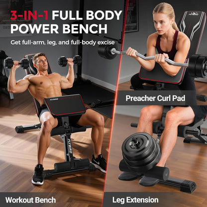 FLYBIRD Multifunctionele Gewichtbank, Krachtraining voor Huisgym, Eenvoudig Opklapbaar & Instelbaar, 360KG Capaciteit met Bicepcurlsteun / 544KG Zware Gewichtbank