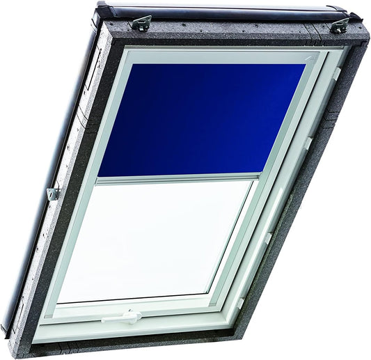 Origineel Roto Rolgordijn Exclusiv ZRE - Geleiderail Zilver - Daglichtrolgordijn Voor Roto Dakvensters Serie Designo R4/R7 et Classic 43/73 - Maat 074/140 | 07/14 - Kleur Stof Blauw - QUORE