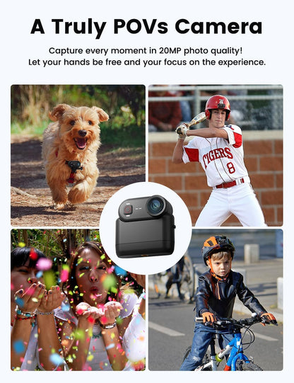Apexcam K80 Kleine POV sportcamera met ingebouwd geheugen 64 GB 4K WiFi draagbare vlogging camera met EIS 10 m waterdicht watercamera met loop-opname en uitbreidingsmodule 1300