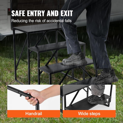 VEVOR Campertrappen, 4-traps RV-trap, 400 lbs draagvermogen, verdikt koolstofstaal, met leuning, antislip treden voor veilige in- en uitgang, pak voor camper, aanhangwagen, campertrap