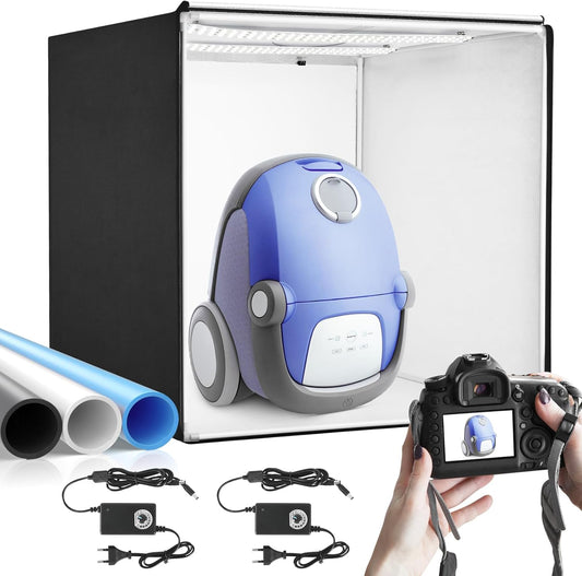 Fotostudio lichttenset, 100 x 100 x 100 cm, dimbare fotobox met 384 ledlampen en 3 gekleurde achtergronden voor fotografie