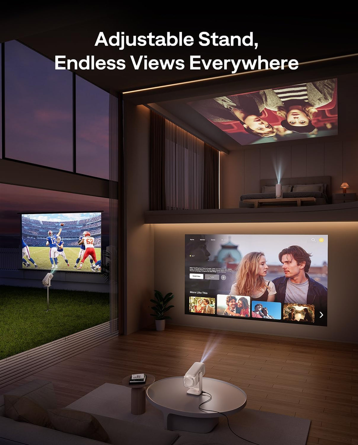 Aurzen BOOM Air Google TV Smart Projector met wifi en Bluetooth, draagbare projector voor buiten- en thuisfilm, 4K-ondersteund, verstelbare standaard, USB-C-voeding, real-time focus, Dolby Audio