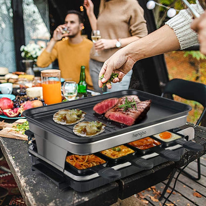Raclette Raclette Grill 4 6 8 Personen Elektrische Fondue-machine, 1500 W, met anti-aanbaklaag, handgrepen, 8 mini-pannen, 4 houten spatel