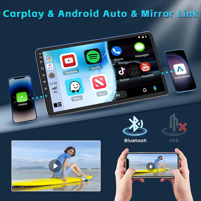 Inefala 8core 4+64GB Android 15 autoradio 2 Din ingebouwde Qualcomm Snapdragon-chip, draadloze CarPlay en Android Auto, 10" touchscreen radio met GPS, WiFi, Bluetooth RDS/FM, achteruitrijcamera en MIC