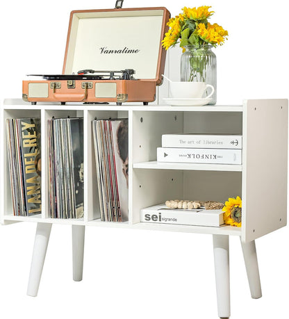 Platenspelerstandaard met vinylopslag voor maximaal 300 lbs, grote platenspelertafelkast voor albumopslag met houder vinyl displayplank, houten draaitafelstandaard voor slaapkamer woonkamer (wit)