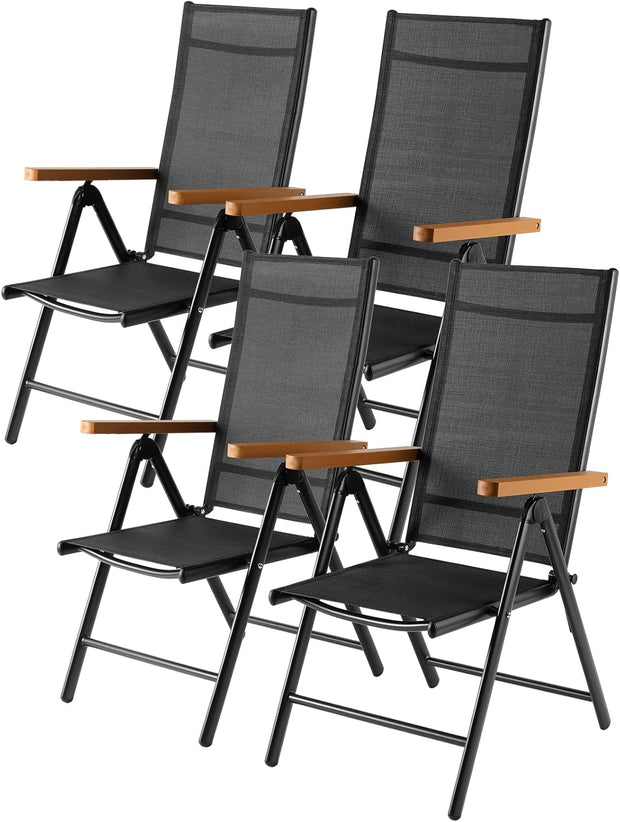 Tuinstoelen - Klapstoel - Vouwstoel - Campingstoel - Set van 4 - Buitenstoelen - Verstelbaar Rugleuning - Opklapbaar - 7-voudig - voor - Terras - Tuin - Camping - Ademend Textileen - Aluminium - 52 x 65 x 107 cm - Zwart