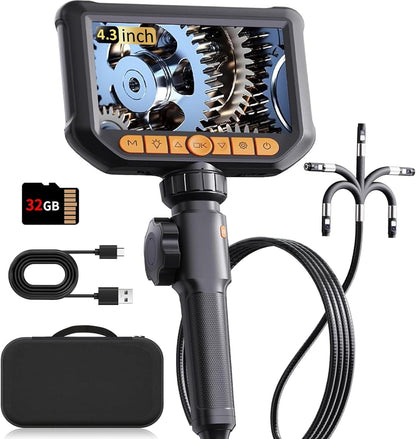 Endoscoopcamera met dubbele lens, 360° HD draaibaar, inspectiecamera, 4,3 inch, IP67 waterdichte buiscamera, kanaal, endoscoopcamera met 8 + 1 leds, 32G-kaart en draagtas, 1,5 m