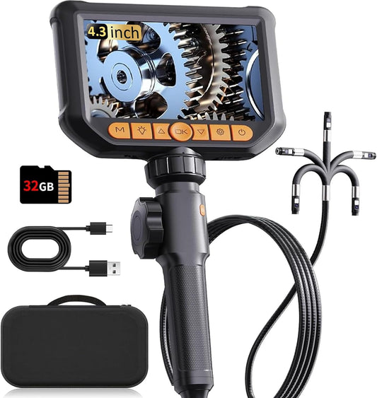 Endoscoopcamera met dubbele lens, 360° HD draaibaar, inspectiecamera, 4,3 inch, IP67 waterdichte buiscamera, kanaal, endoscoopcamera met 8 + 1 leds, 32G-kaart en draagtas, 1,5 m