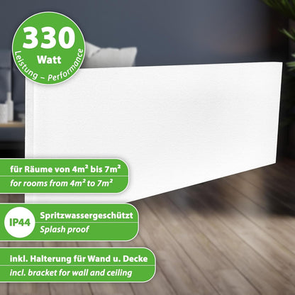 Elektrische verwarming, infraroodverwarming 330 W, 125 x 32 cm, voor badkamer.