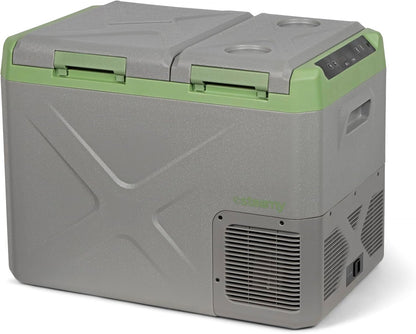 Steamy-E Single Zone 45, Elektrische Compressor Koelbox met twee compartmenten, 32 Liter, Grijs, 12V/230V, voor vriezen en koelen van -20 tot +20, ideaal voor op de camping