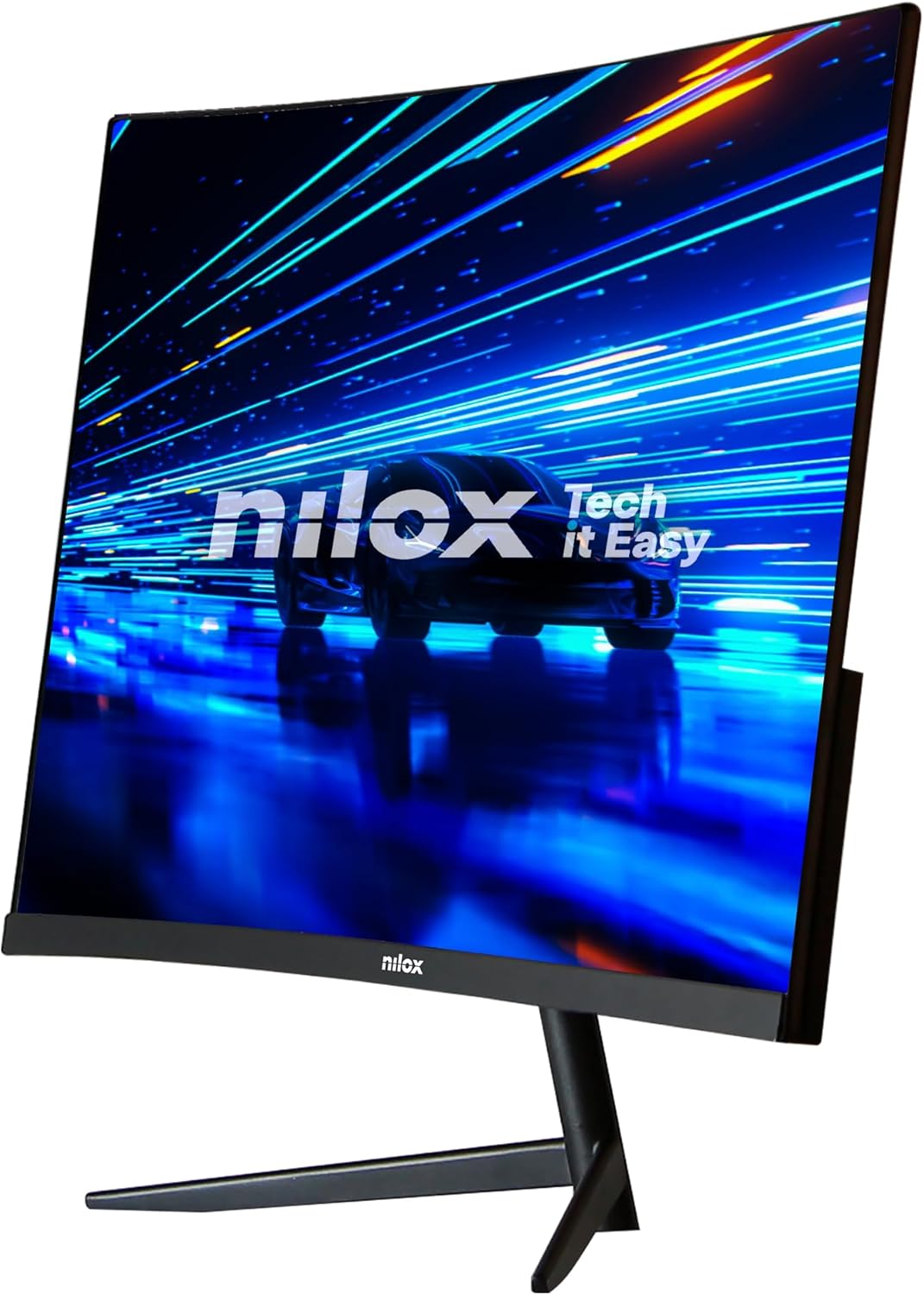 Nilox NXM24CRV2001 24 inch gebogen monitor, Full HD, 200 Hz gaming-display, computermonitor met VESA-ondersteuning 75 x 75 mm, VA-technologie, HDMI 2.1 en DP 1.4-aansluitingen