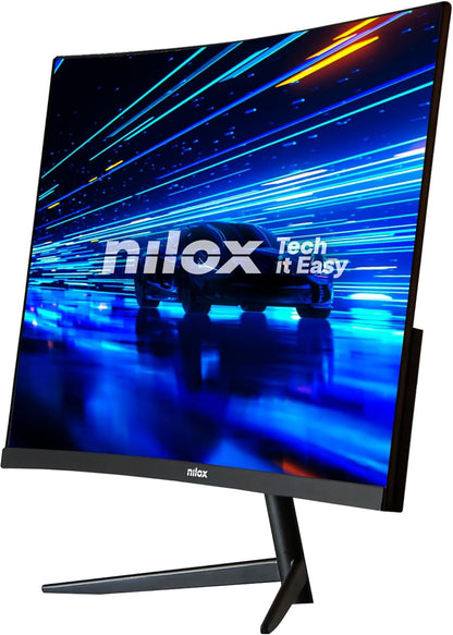 Nilox NXM24CRV2001 24 inch gebogen monitor, Full HD, 200 Hz gaming-display, computermonitor met VESA-ondersteuning 75 x 75 mm, VA-technologie, HDMI 2.1 en DP 1.4-aansluitingen