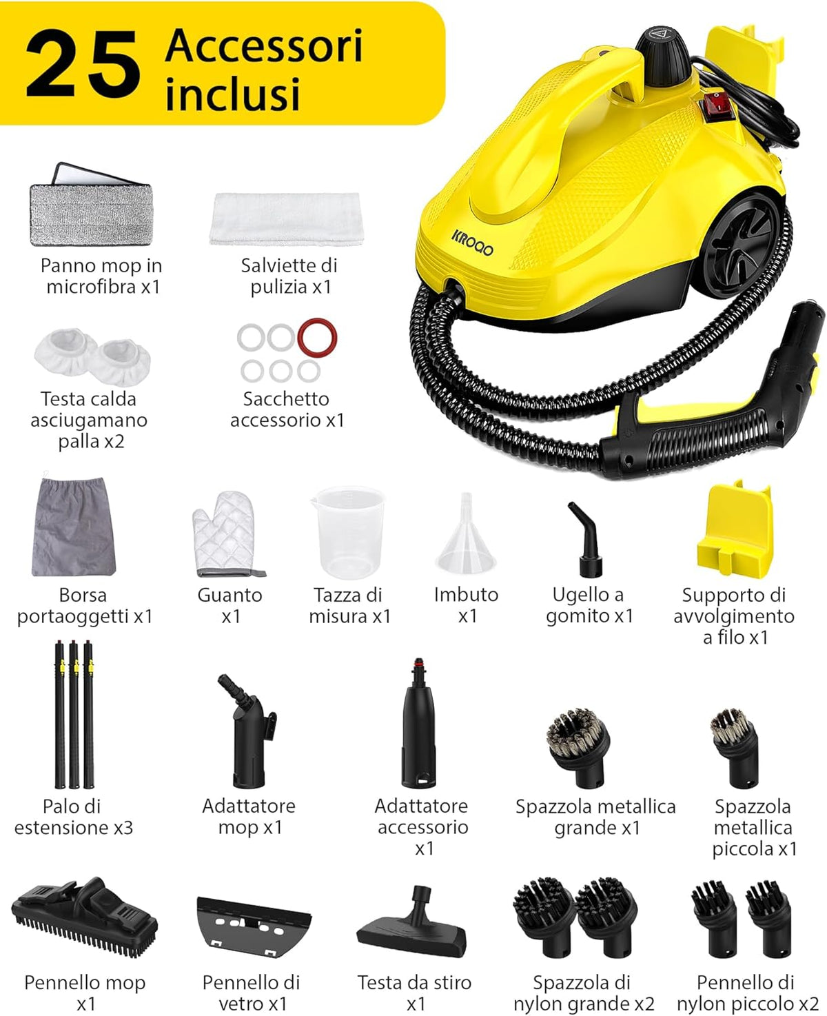 Multifunctionele stoomreiniger, draagbare stoomreiniger voor elk oppervlak met 23 accessoires, voor het verwijderen van behang, vloeren, tapijten, banken, bekleding, auto's, tegels, gestoffeerde