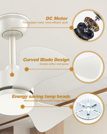 Airwit 71 cm plafondventilator met licht en afstandsbediening, stil, 3 bladen, led voor slaapkamer, omkeerbare DC-motor, 6 snelheden